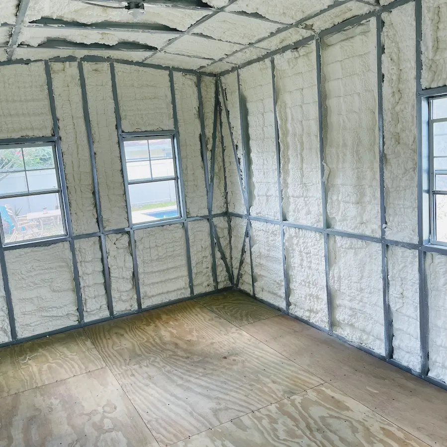 Closed-cell spray foam insulation applied to wall cavities in a residential project in Baldwin Park
