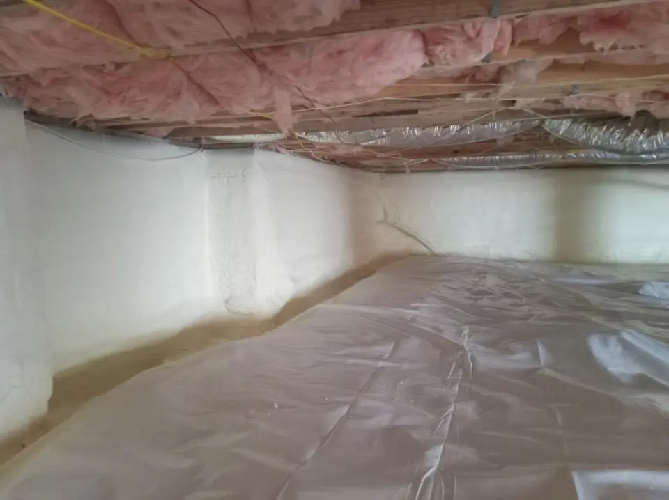 Crawl space encapsulation with closed-cell spray foam for Commercial Roof Restoration in Baldwin Park